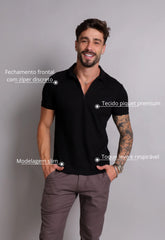 Camisa Polo Ziper Preta CW STORE