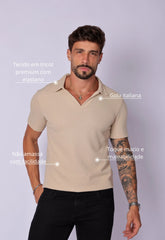 Camisa Polo Italiana Tricot Bege CW STORE