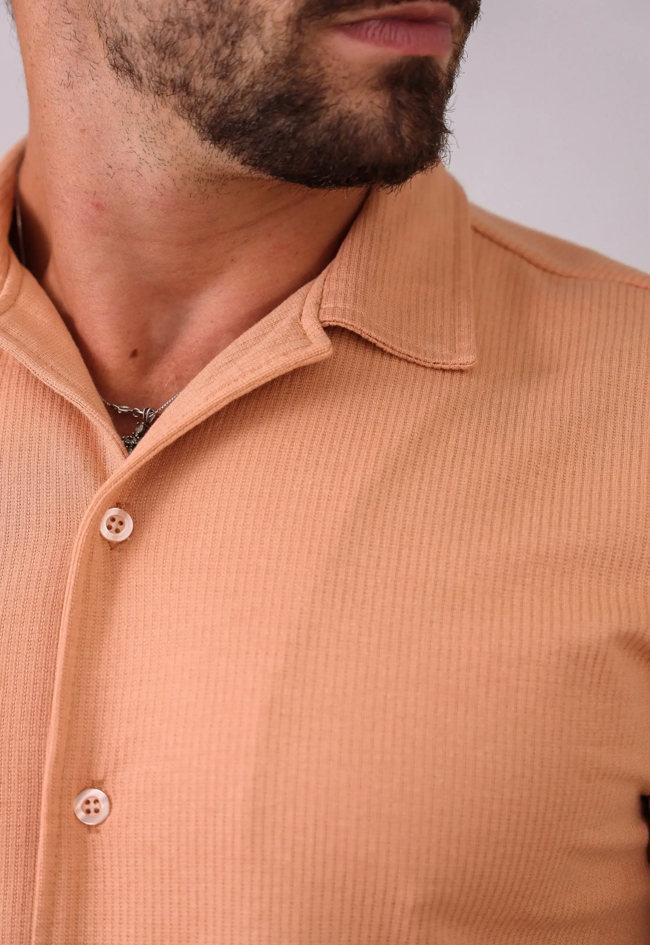 Camisa Masculina Slim Canelada Bege CW STORE