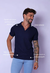 Camisa Polo Italiana Tricot Azul Marinho CW STORE