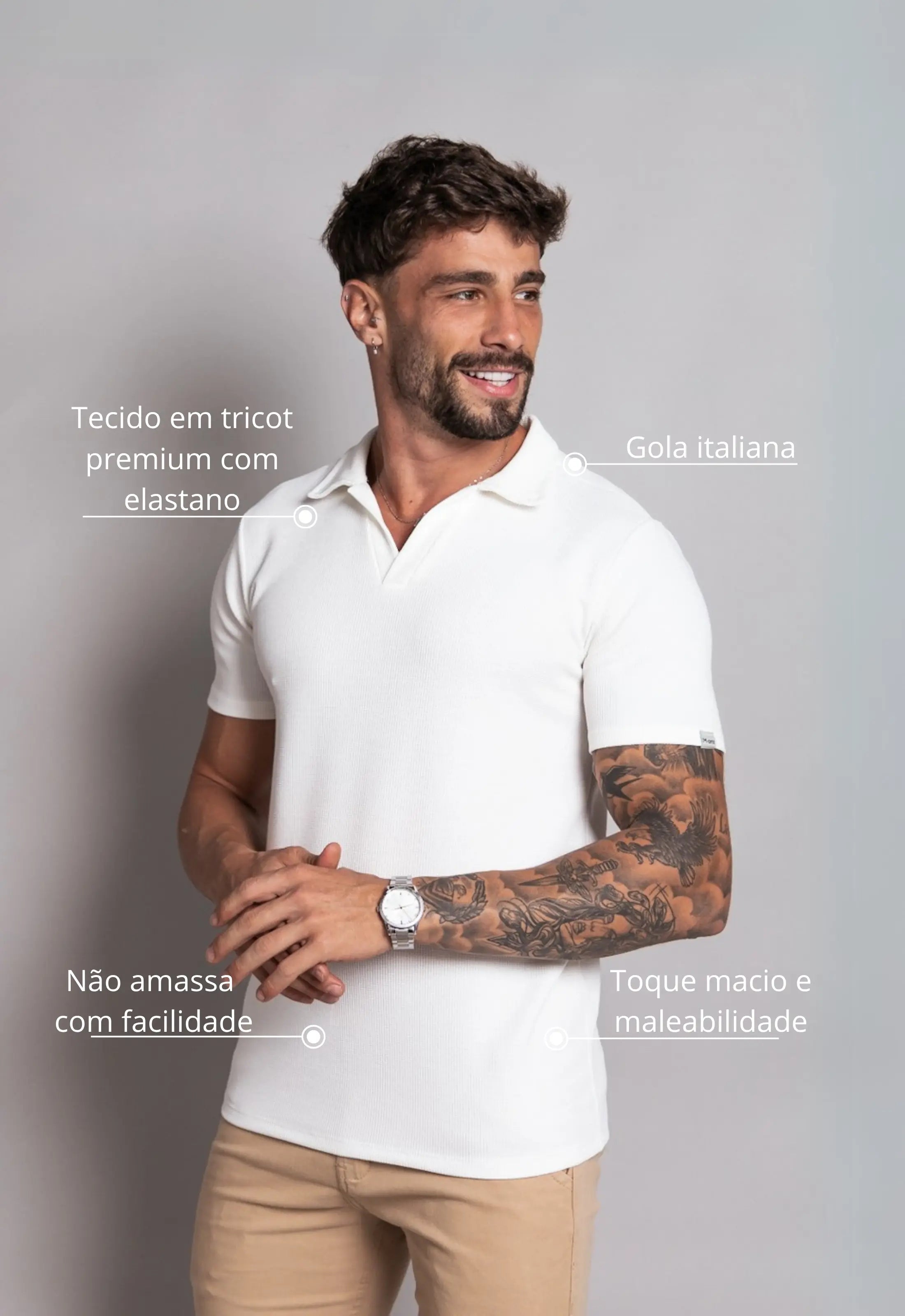 Camisa Polo Italiana Tricot Branca CW STORE