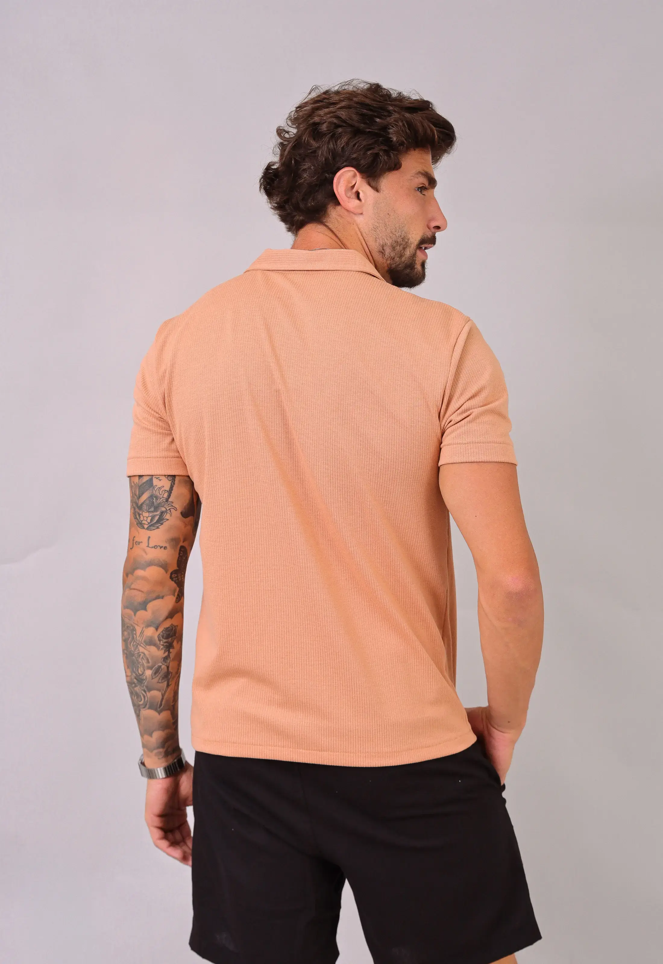 Camisa Masculina Slim Canelada Bege CW STORE