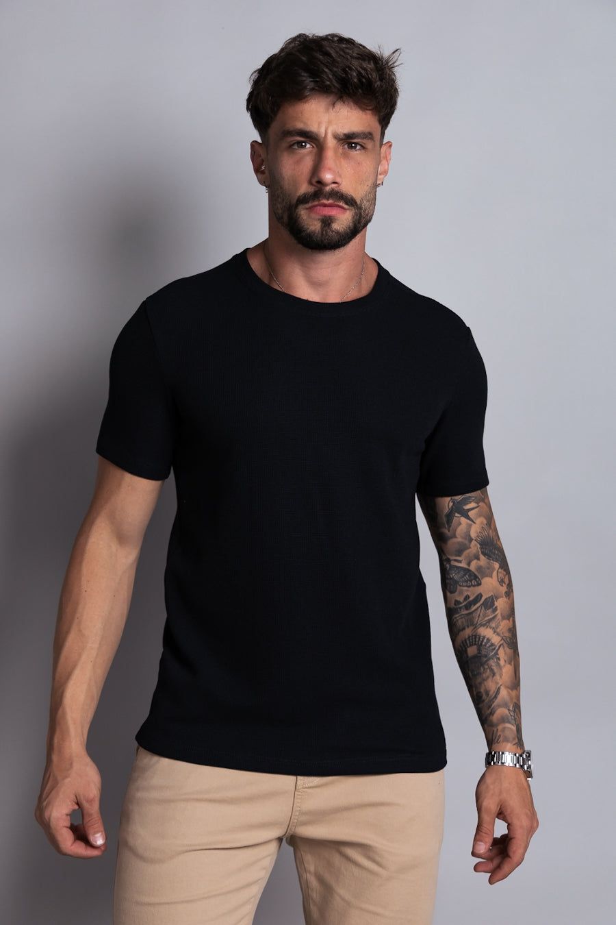 CAMISETA TRICOT COM ELASTANO