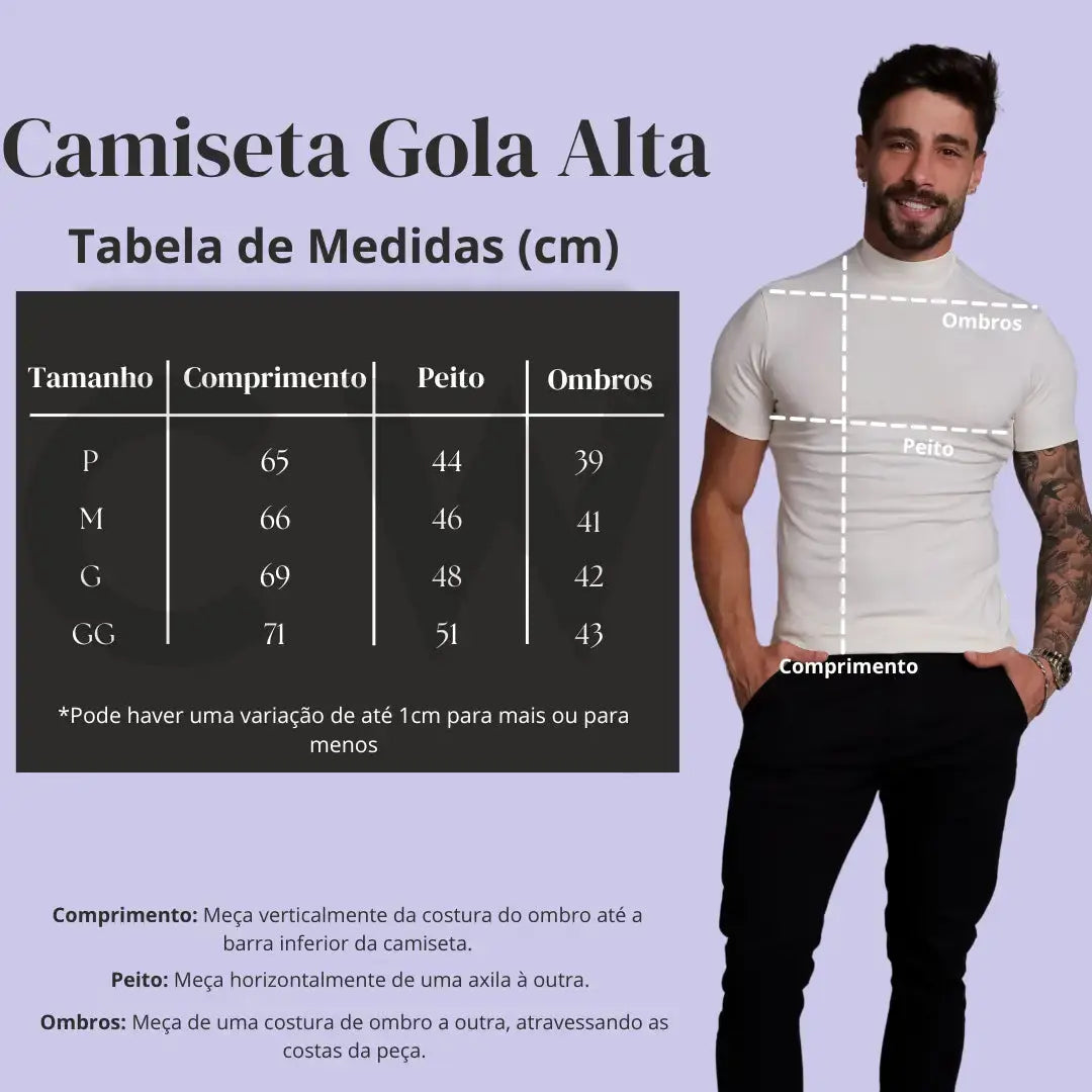 Camiseta Slim Gola Alta Bege CW STORE