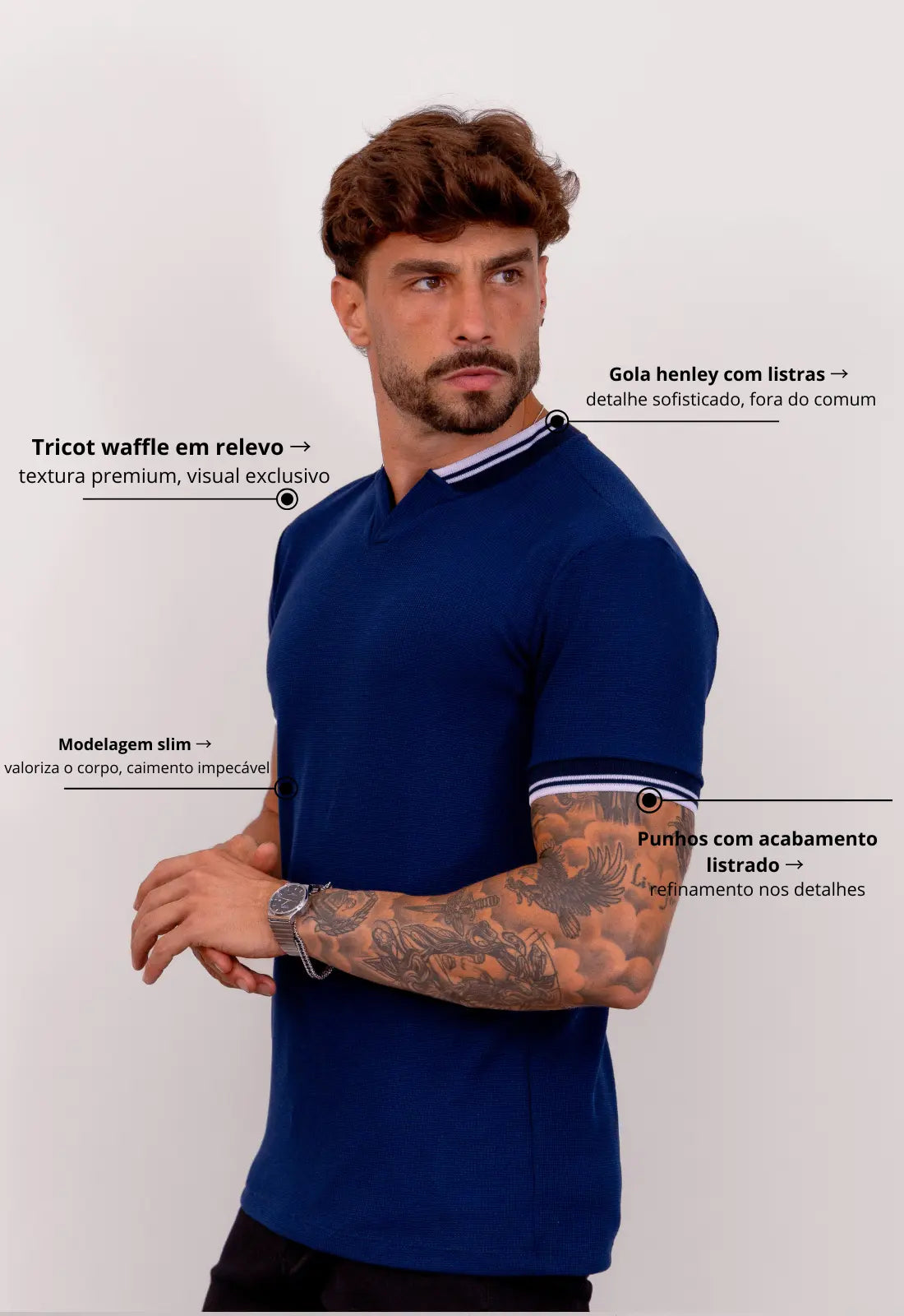 Camiseta Gola Padre Italiana Azul Marinho CW STORE