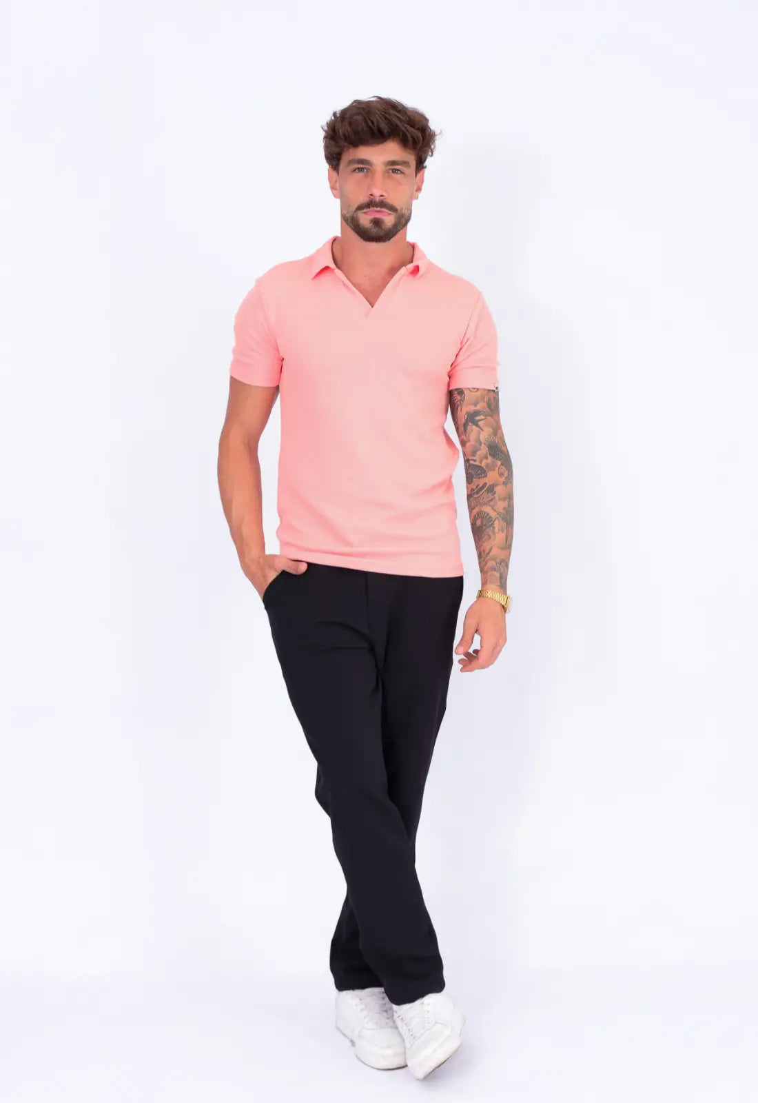 Camisa Polo Italiana Tricot Salmão CW STORE