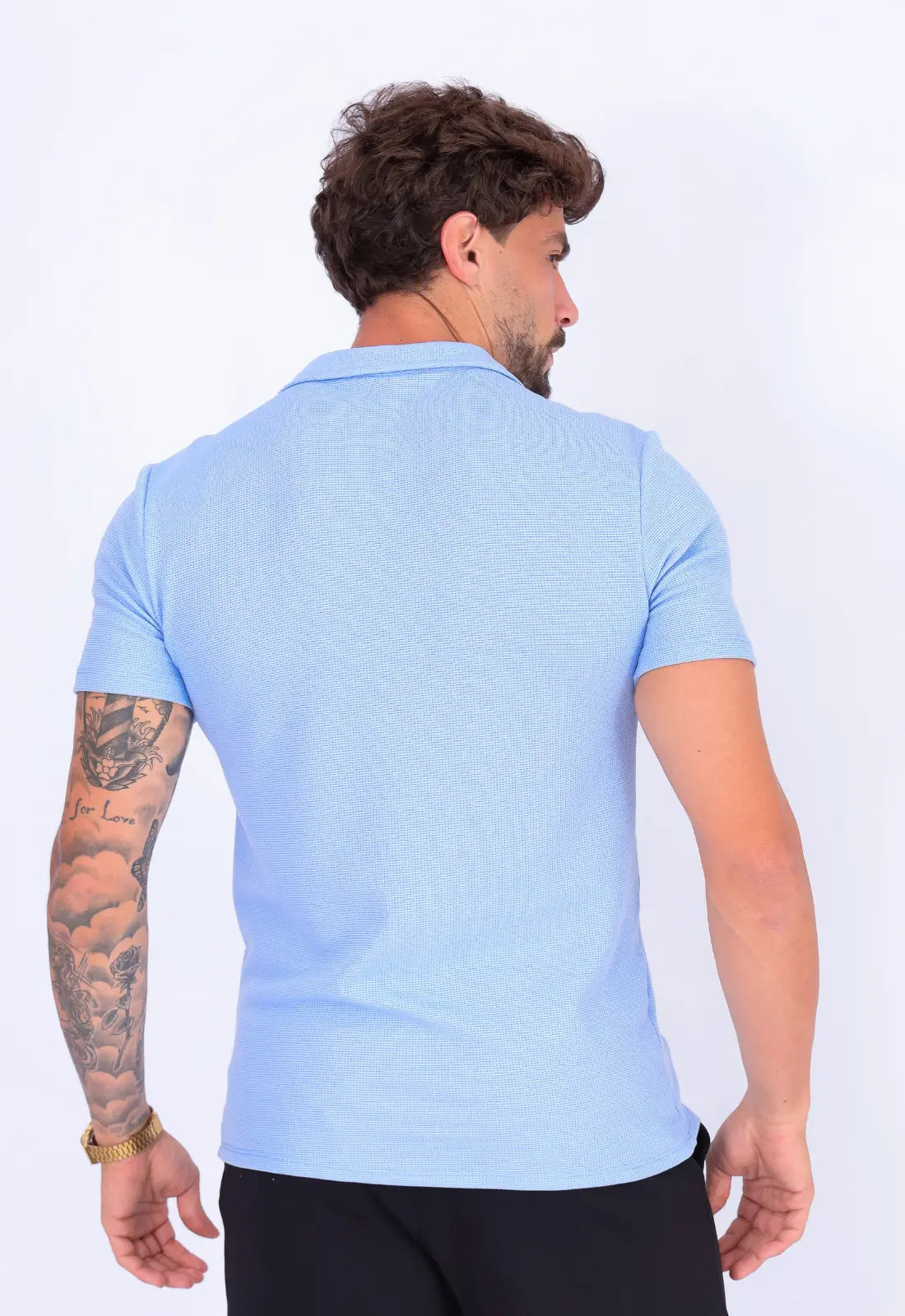 Camisa Polo Italiana Tricot Azul Claro CW STORE