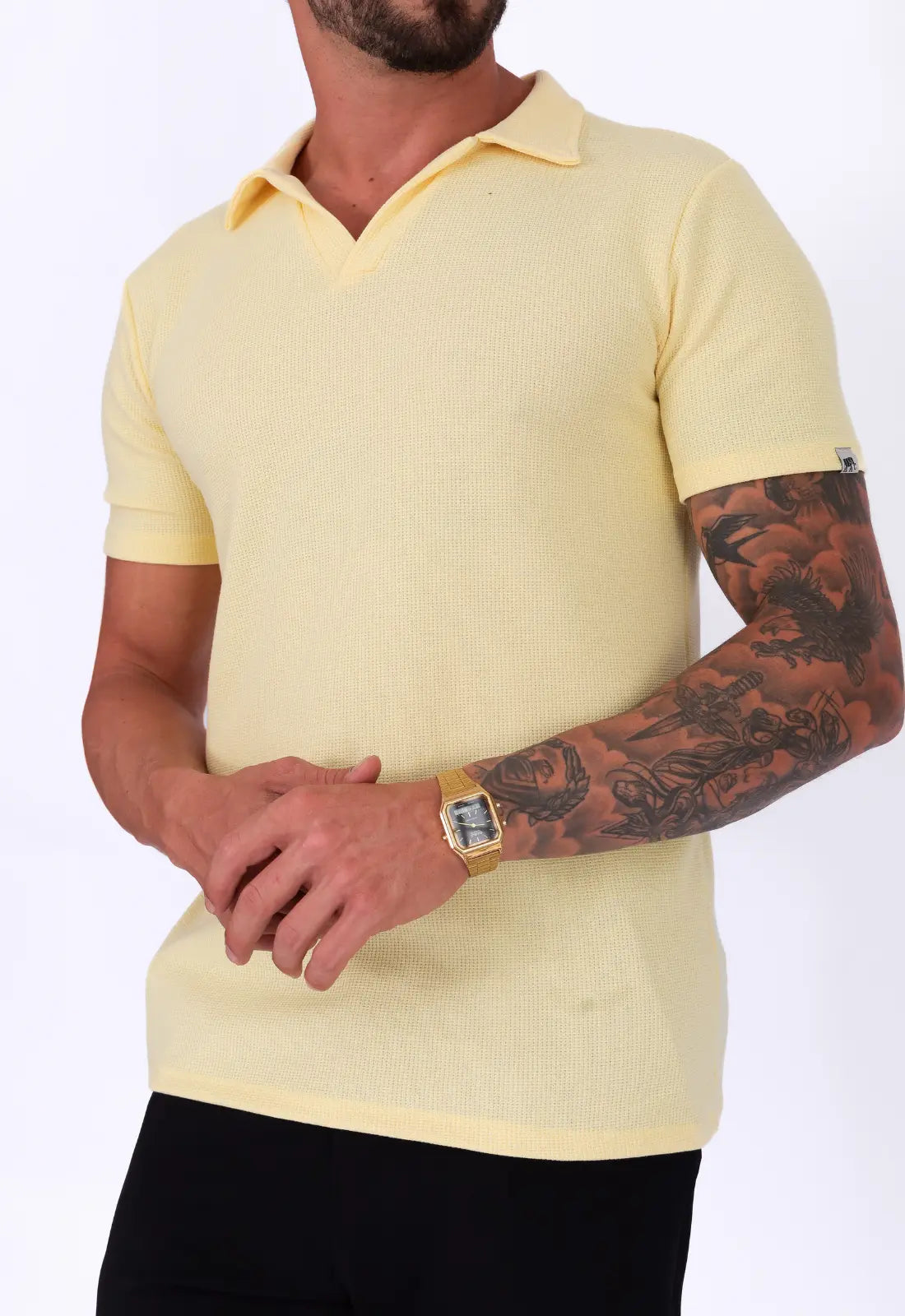 Camisa Polo Italiana Tricot Amarela CW STORE