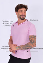 Camisa Polo Italiana Tricot Rosa Claro CW STORE