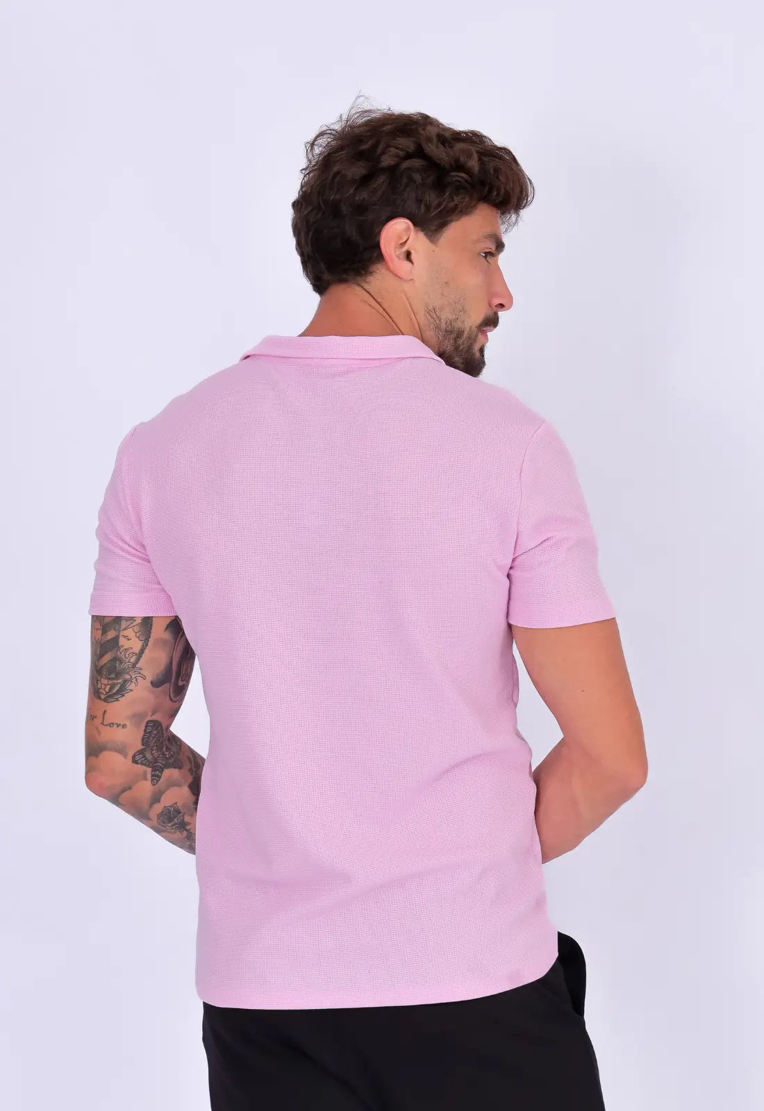 Camisa Polo Italiana Tricot Rosa Claro CW STORE