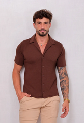 Camisa Masculina Texturizada Touch Marrom CW STORE