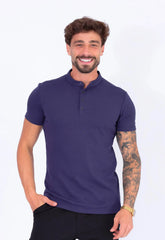 Camiseta Henley Slim Tricot Azul Marinho CW STORE