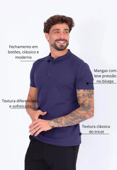 Camiseta Henley Slim Tricot Azul Marinho CW STORE