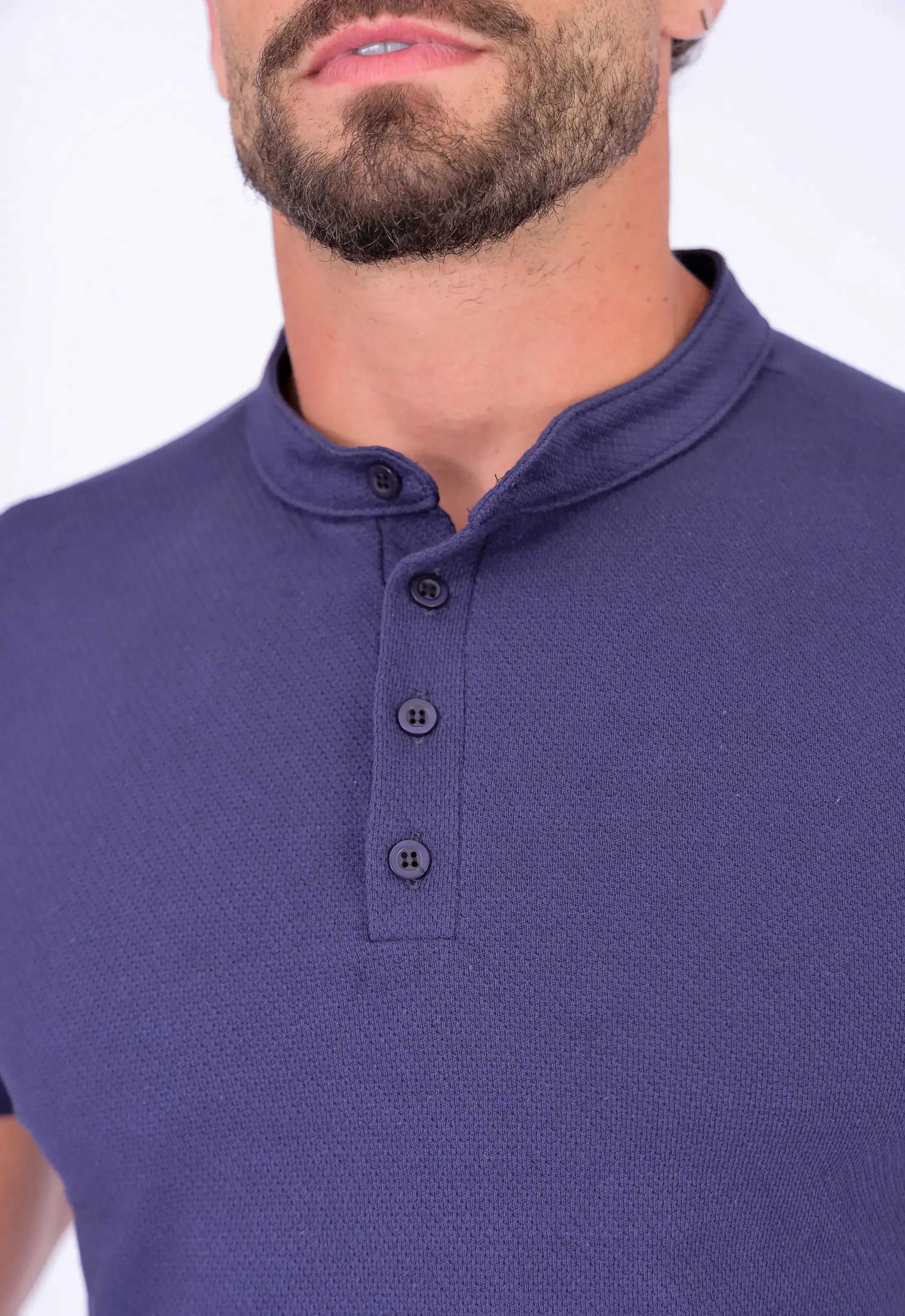 Camiseta Henley Slim Tricot Azul Marinho CW STORE