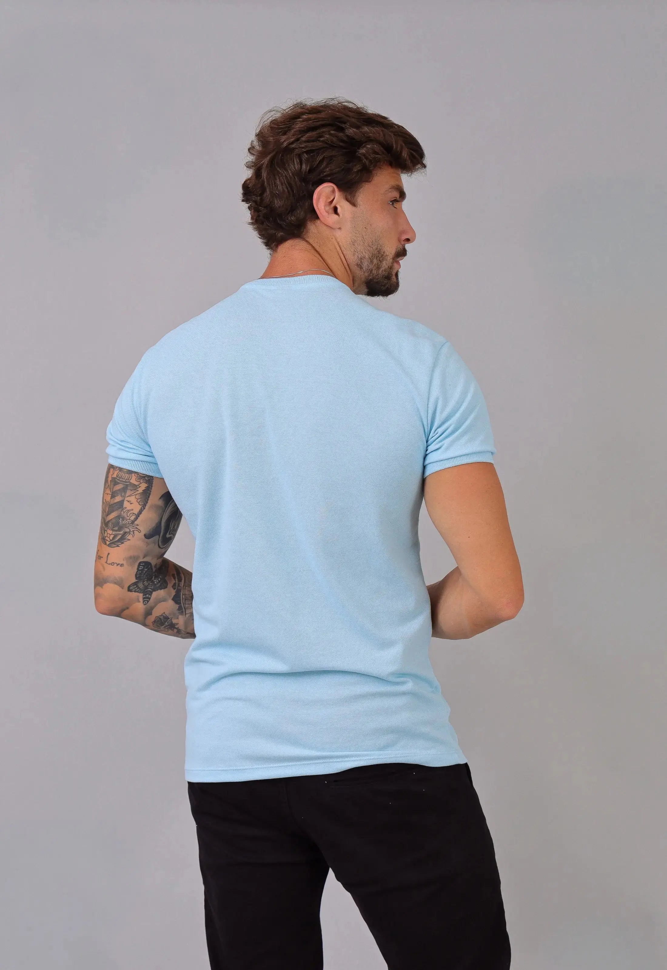 Camiseta Gola Padre Zíper Azul Claro CW STORE