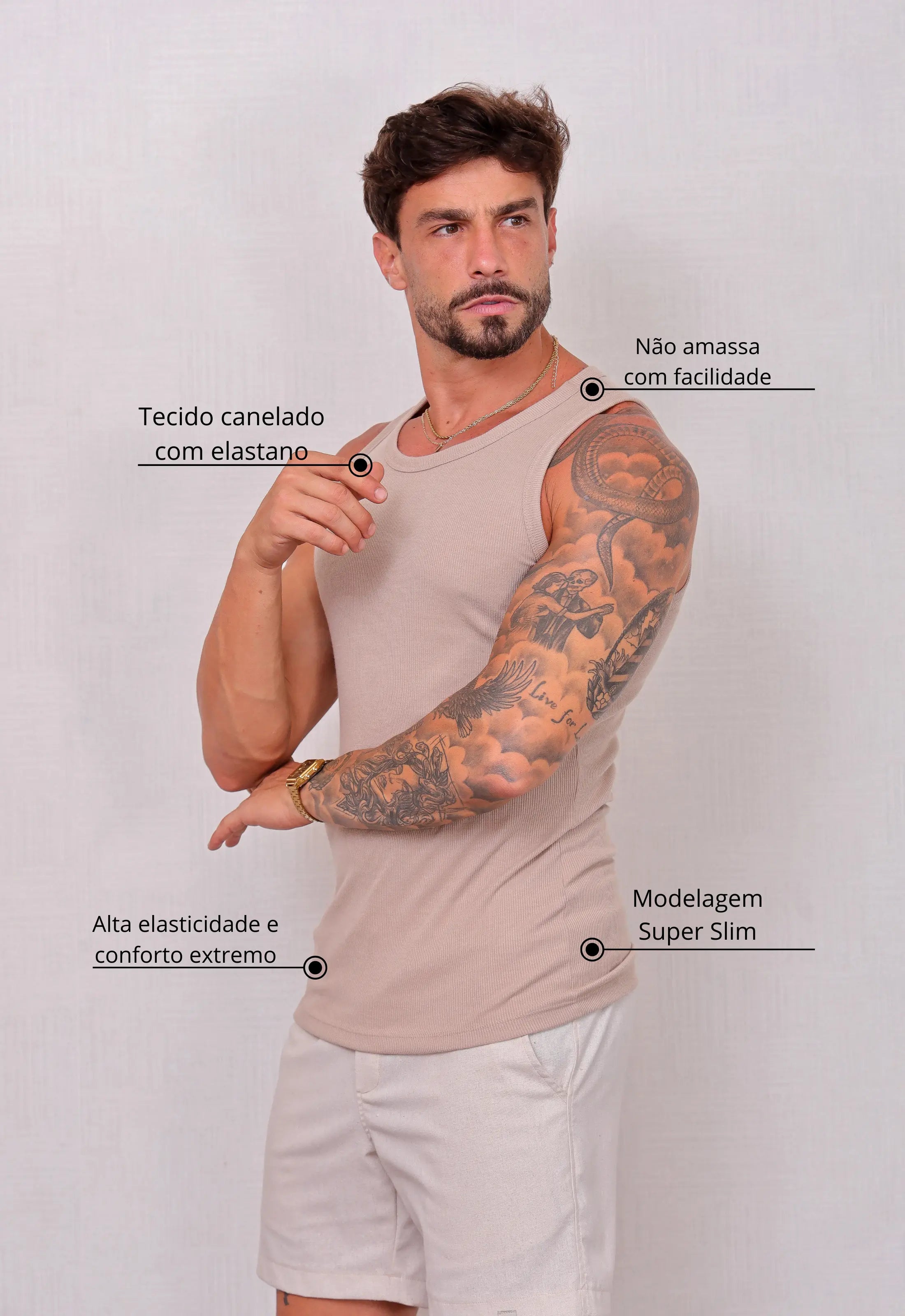 Camiseta Regata Americana Masculina Bege CW STORE