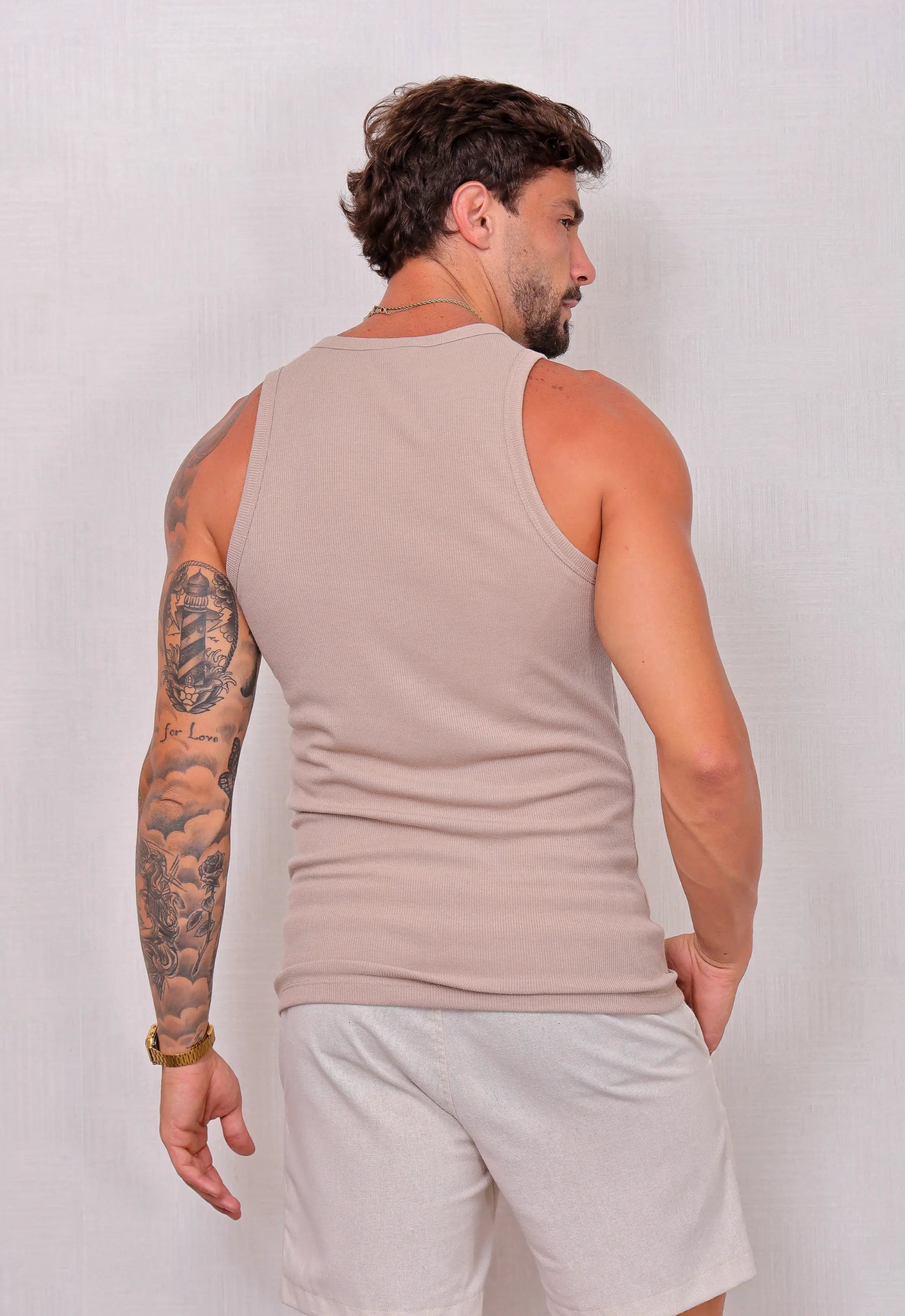 Camiseta Regata Americana Masculina Bege CW STORE