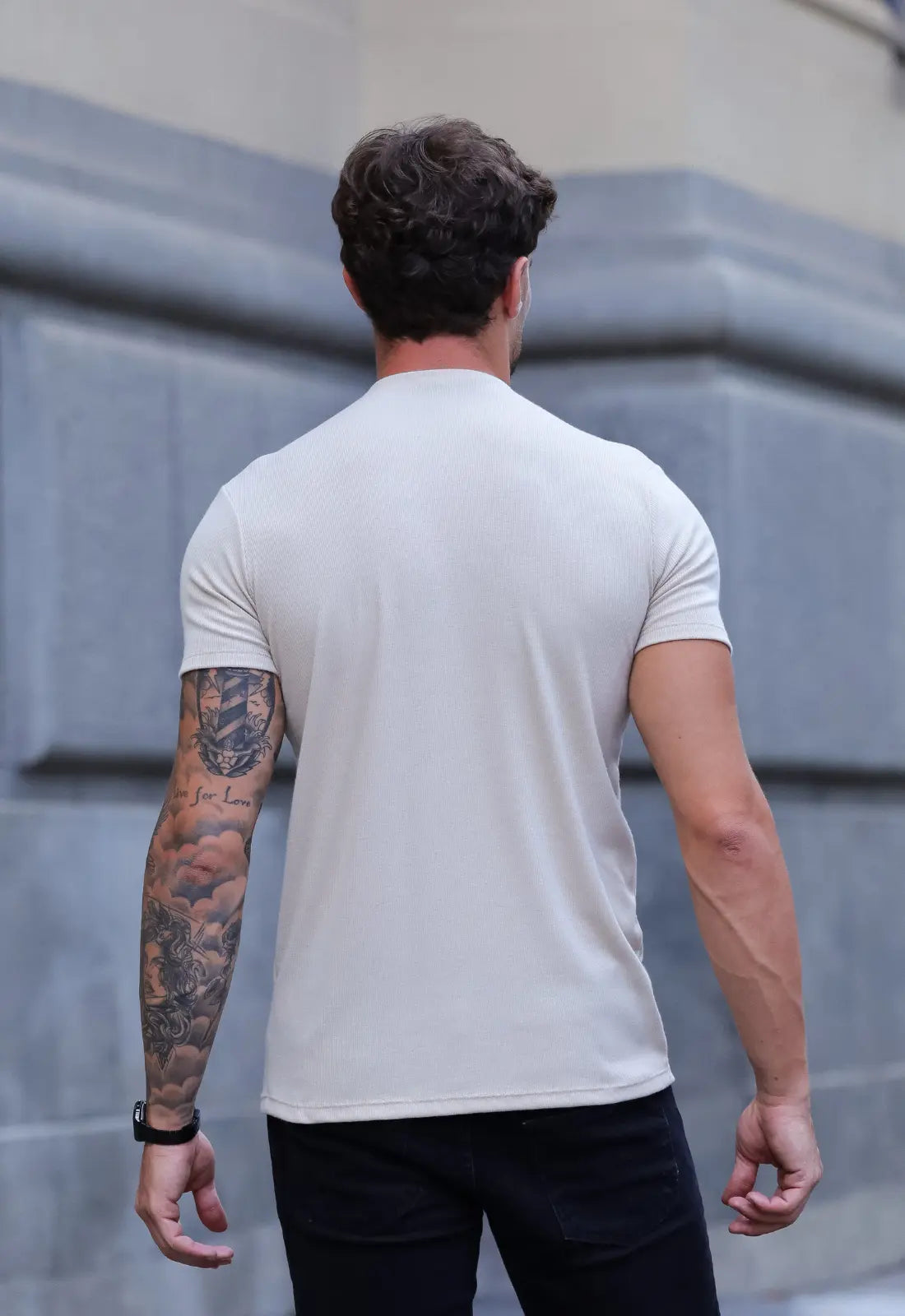 Camiseta Masculina Gola Média Bege