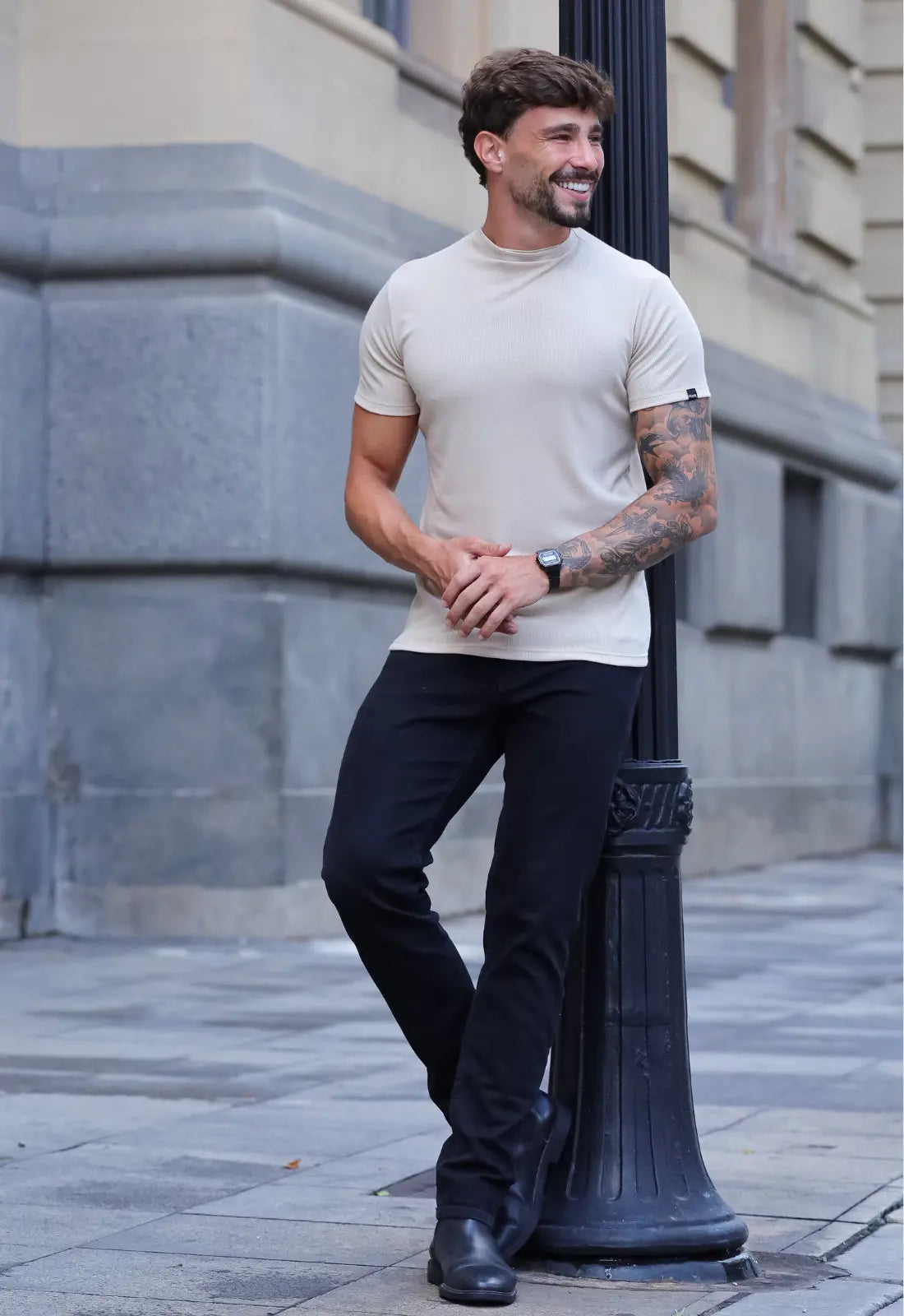 Camiseta Masculina Gola Média Bege