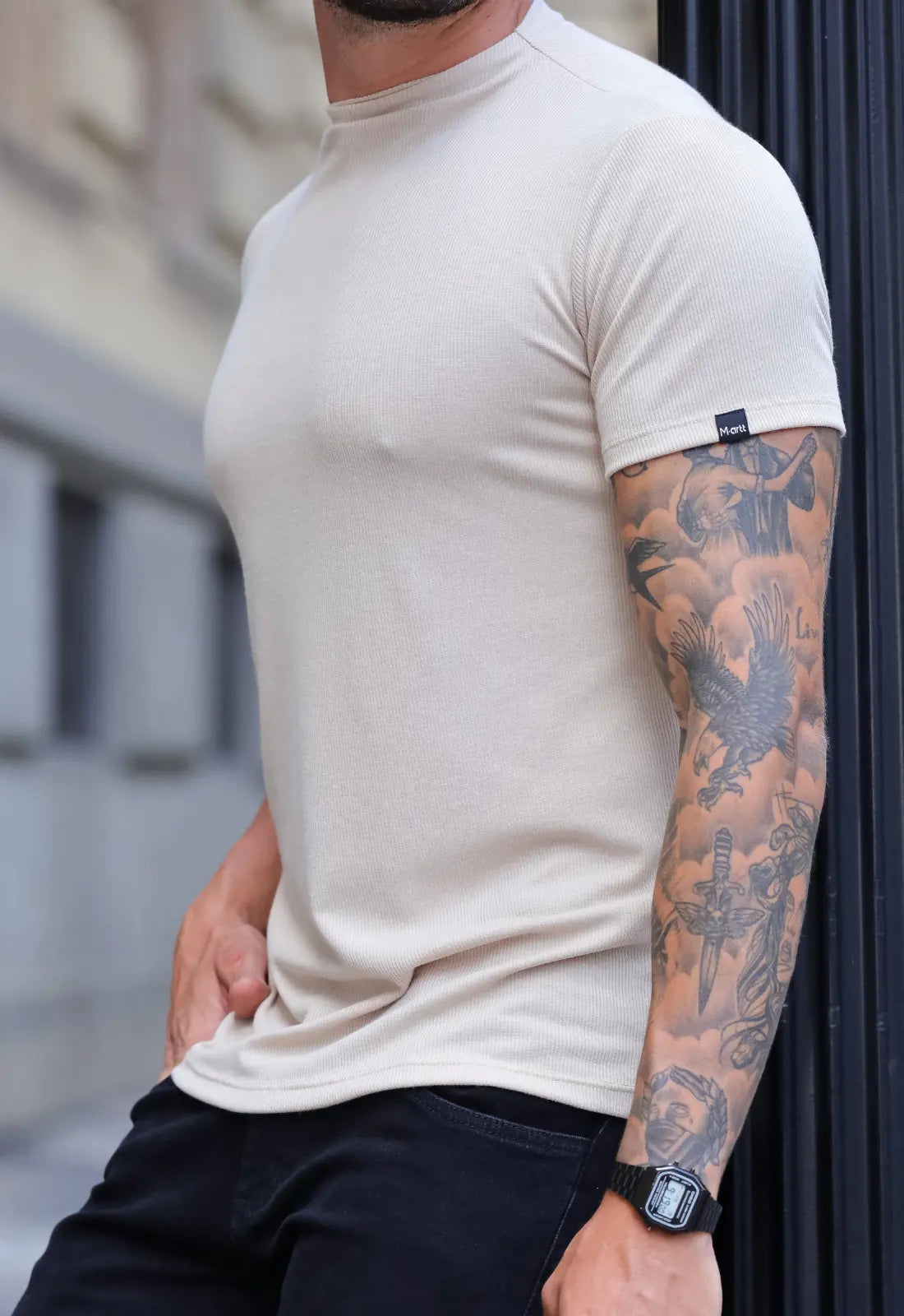 Camiseta Masculina Gola Média Bege