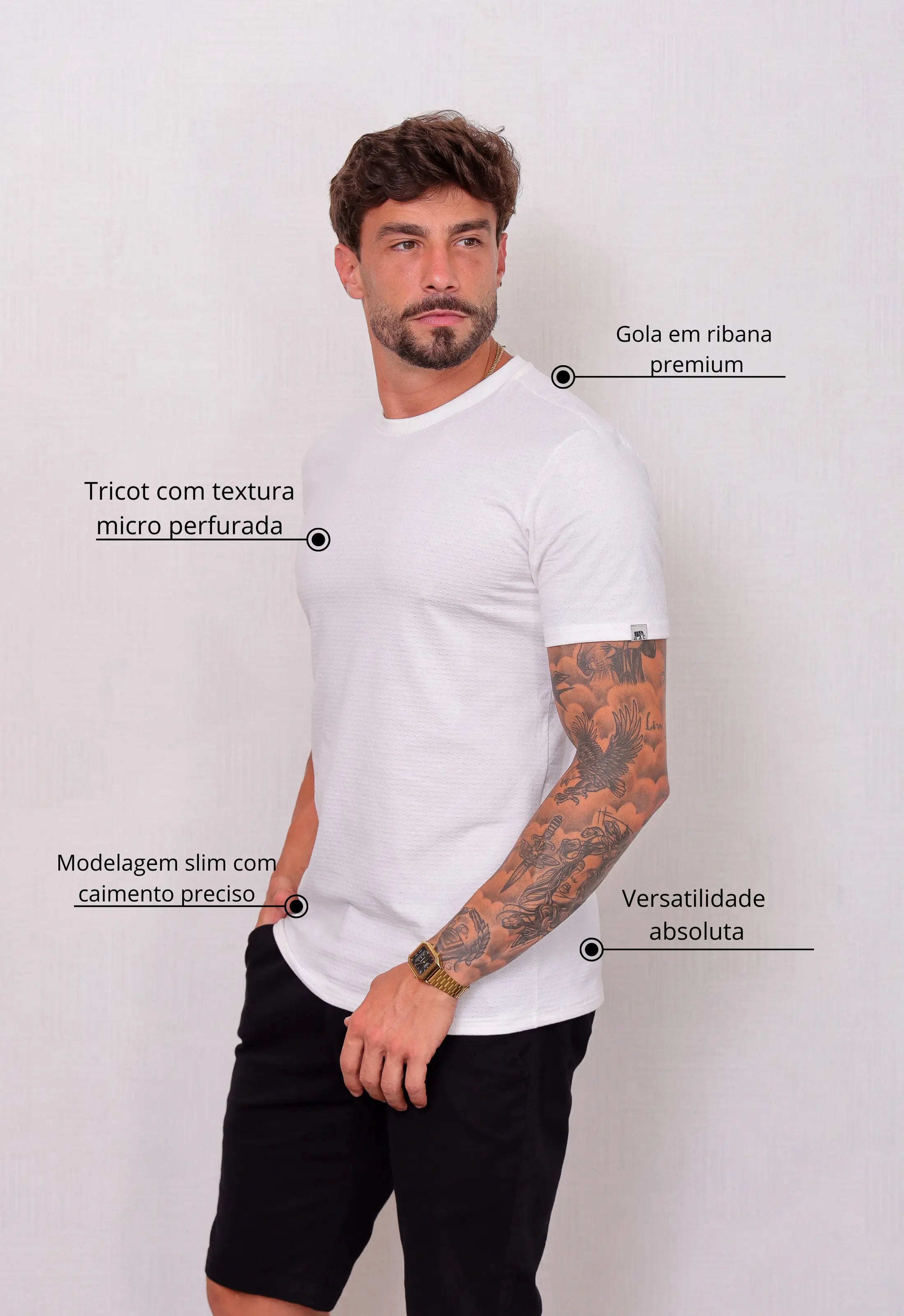 Camiseta Masculina Tricot Ponto Fino Branca CW STORE