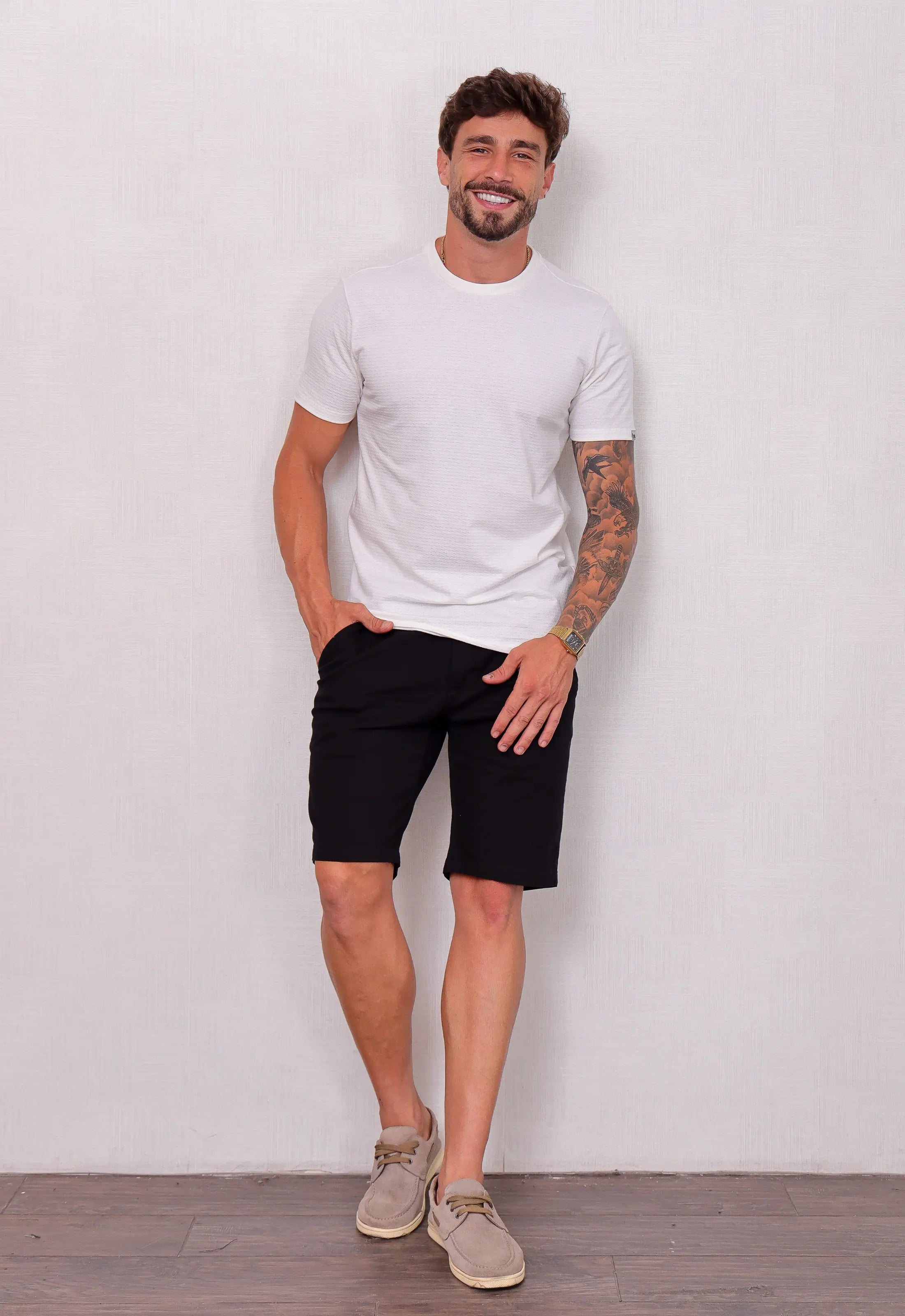 Camiseta Masculina Tricot Ponto Fino Branca CW STORE