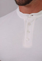 Camiseta Henley Slim Tricot com Elastano Branca CW STORE