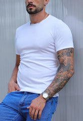 Camiseta Slim Canelada com Elastano Branca CW STORE