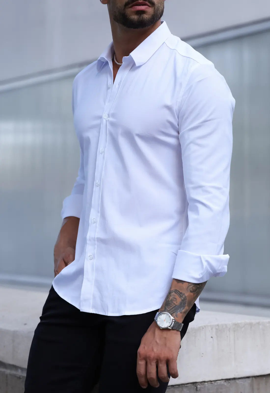 CAMISA MANGA LONGA COM ELASTANO BRANCA CW STORE