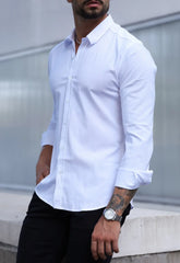 CAMISA MANGA LONGA COM ELASTANO BRANCA CW STORE