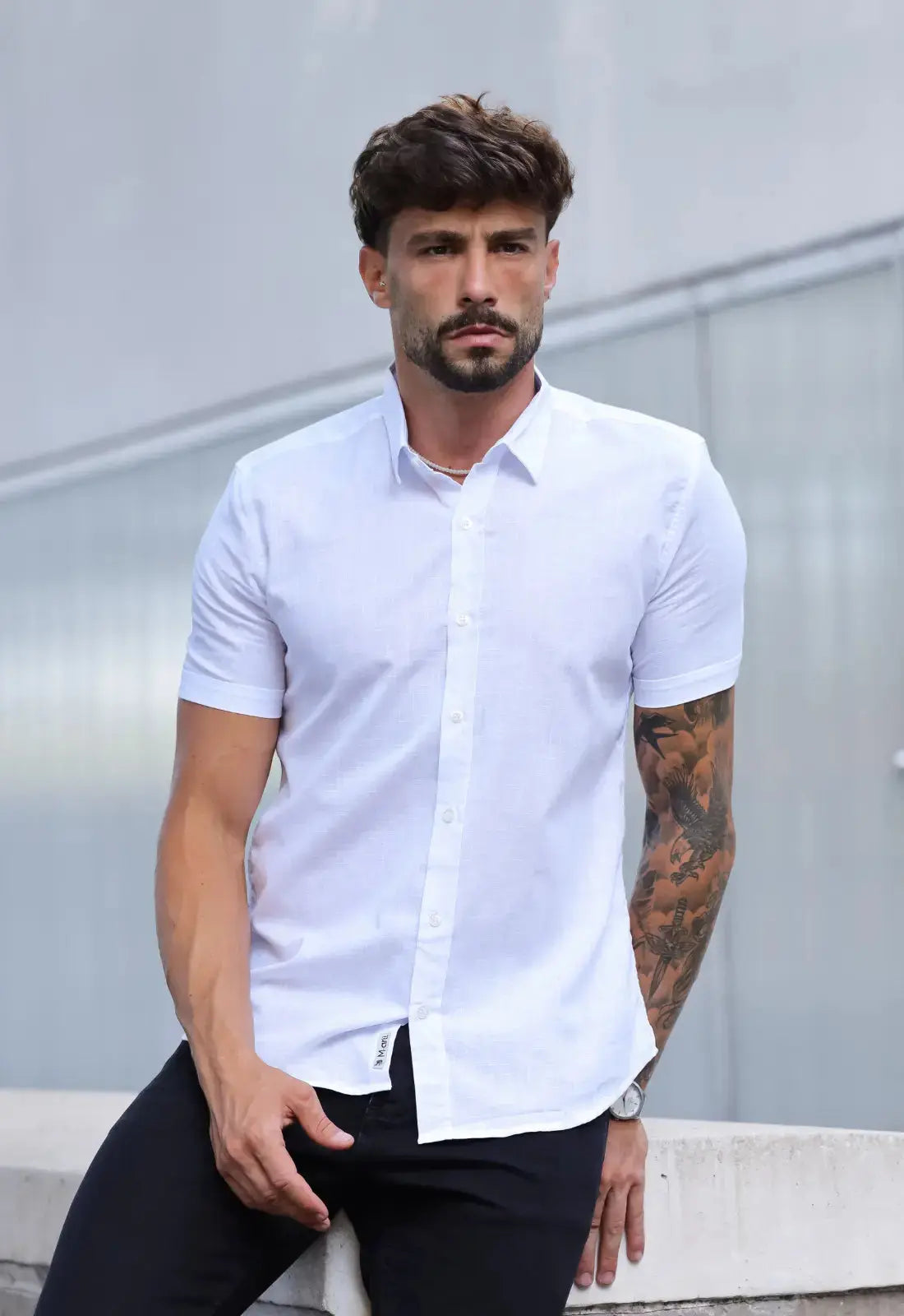 Camisa Masculina Manga Curta Slim Flame Branco CW STORE