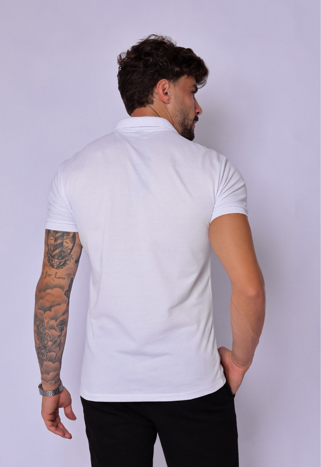 POLO SLIM PIQUET COM ZÍPER BRANCO