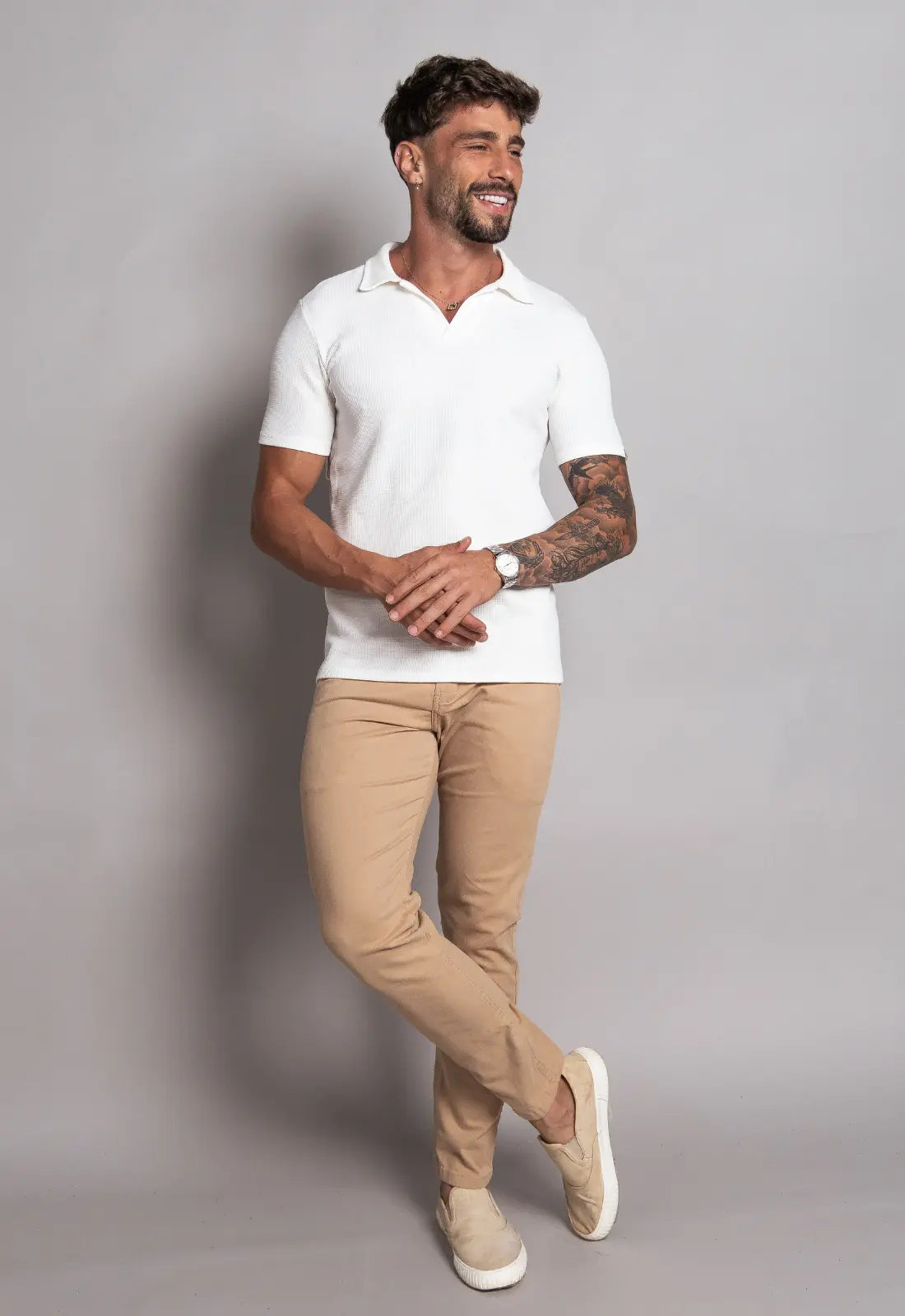 Camisa Polo Italiana Tricot Branca - CW STORE