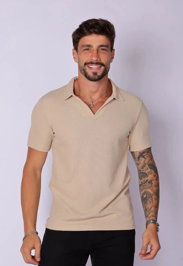 Camisa Polo Italiana Tricot Bege