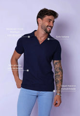 Camisa Polo Italiana Tricot Masculina Azul Marinho – tricô premium com elastano | CW Store