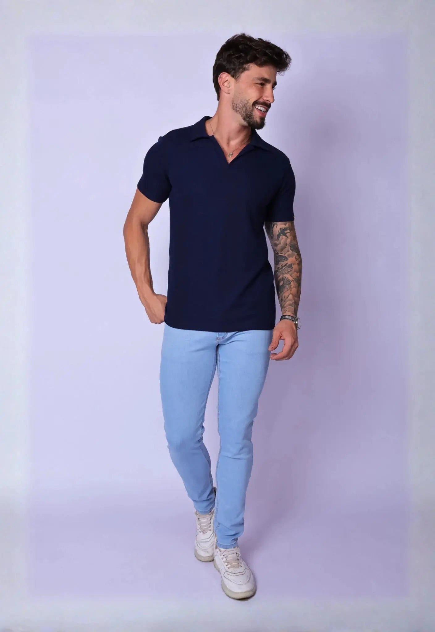 Camisa Polo Italiana Tricot Masculina Azul Marinho – toque macio e textura sofisticada | CW Store