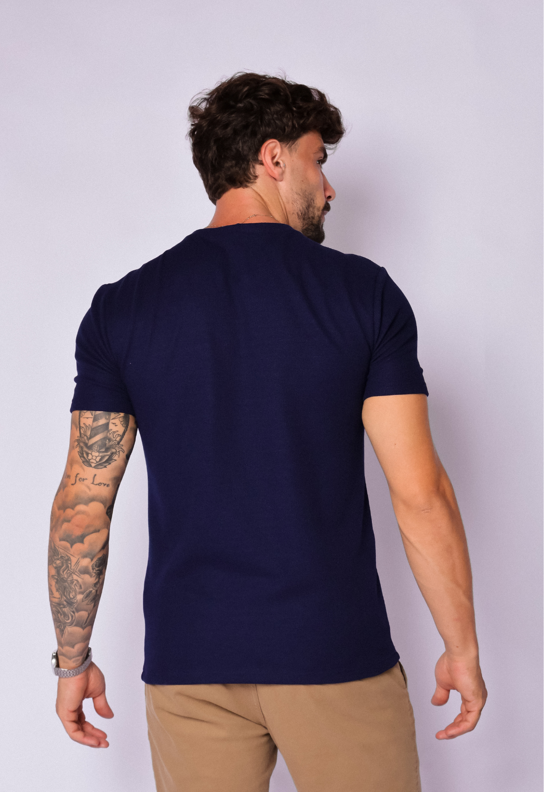 CAMISETA TRICOT COM ELASTANO AZUL MARINHO