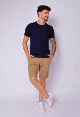 CAMISETA TRICOT COM ELASTANO AZUL MARINHO