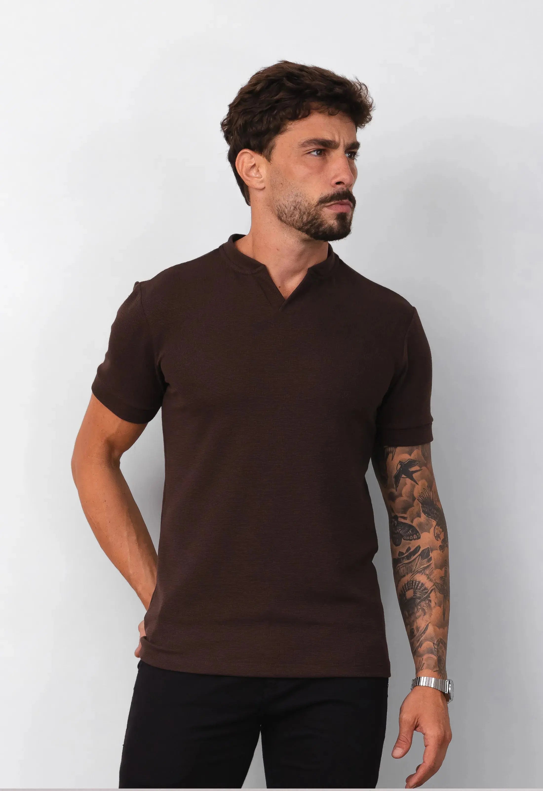 Camiseta Tricot Italiana Marrom CW STORE
