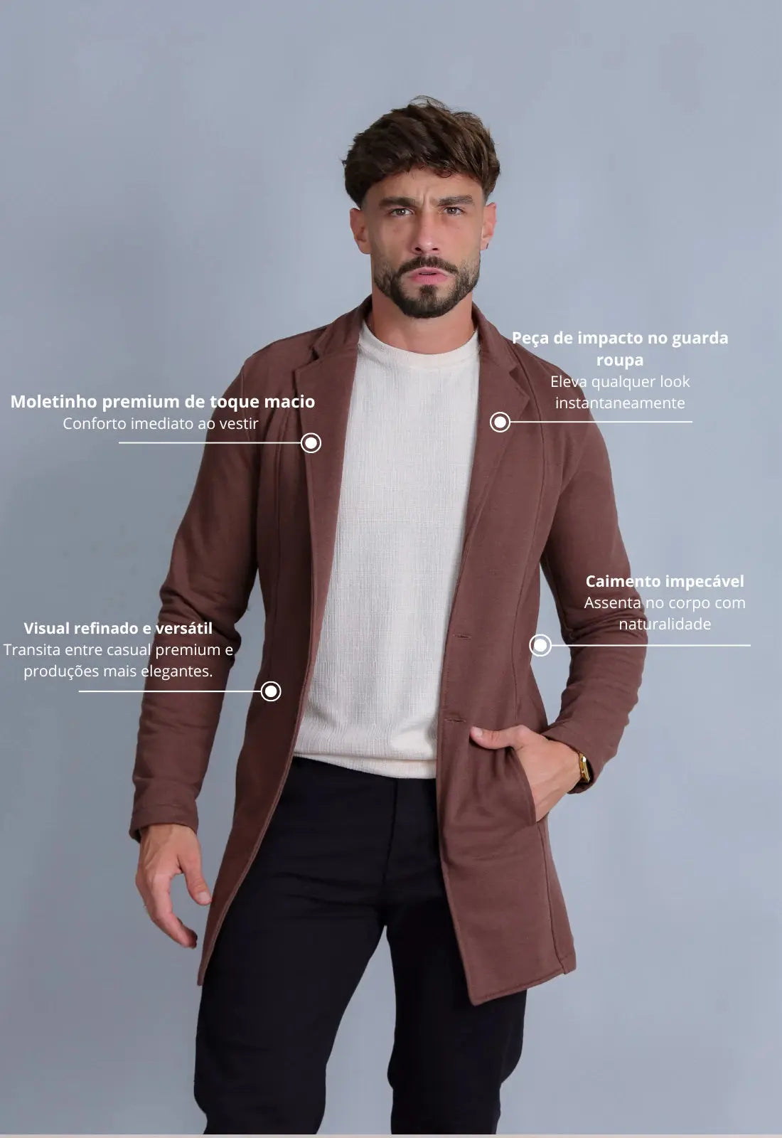 Sobretudo Slim Moletinho Marrom CW STORE