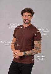 Camiseta Gola Padre Zíper Marrom CW STORE