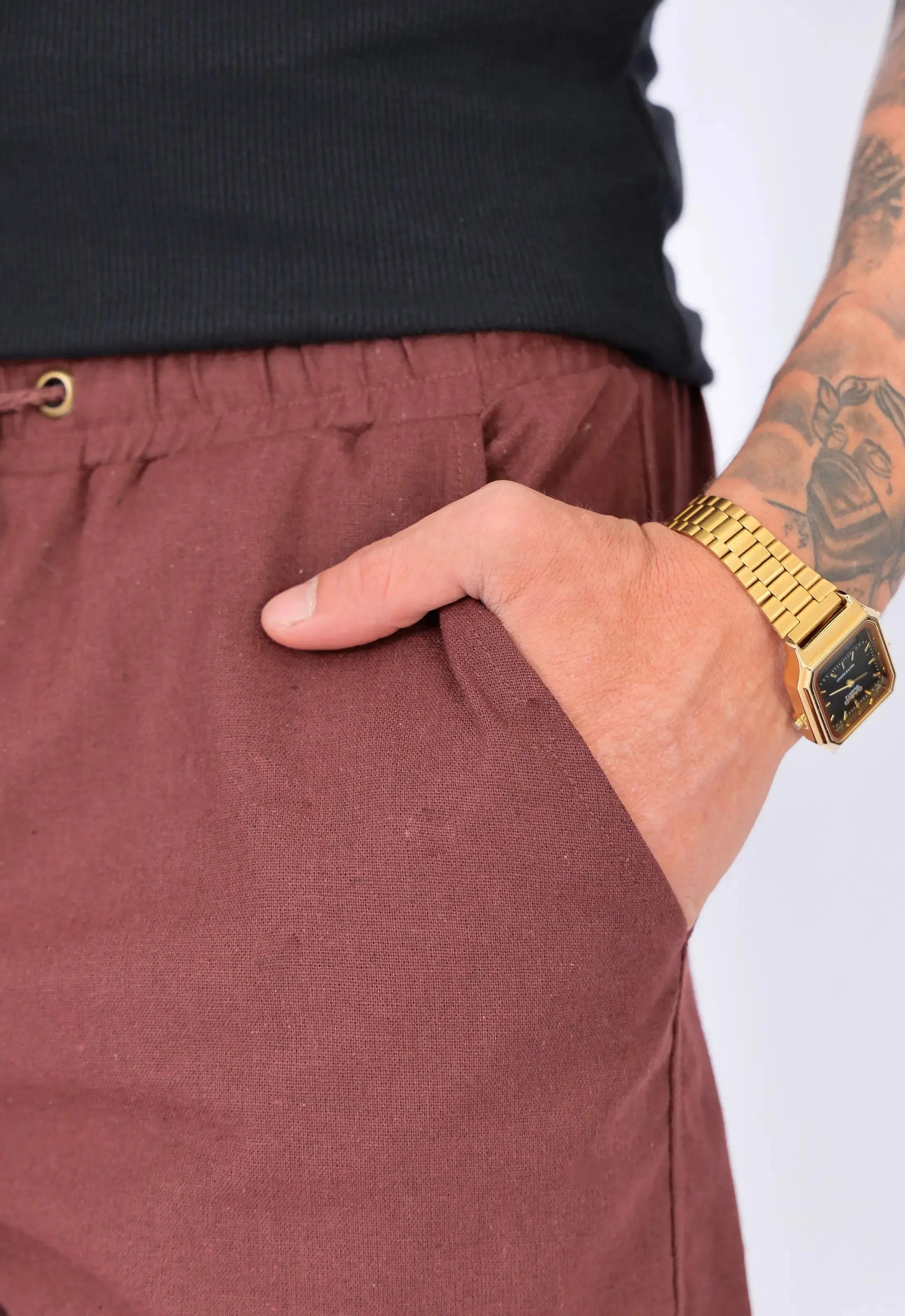 Shorts de Linho Masculino Marrom CW STORE