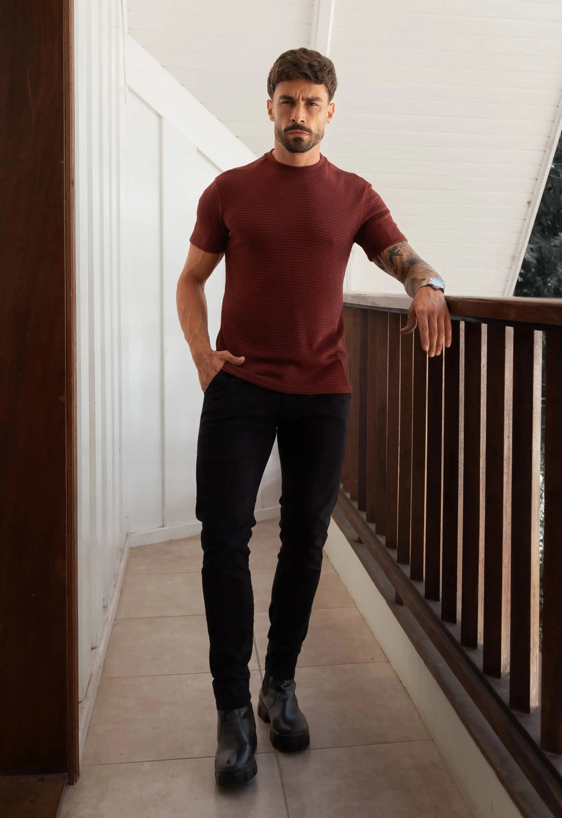 Camiseta Masculina Tricot Touch Slim Marsala CW STORE