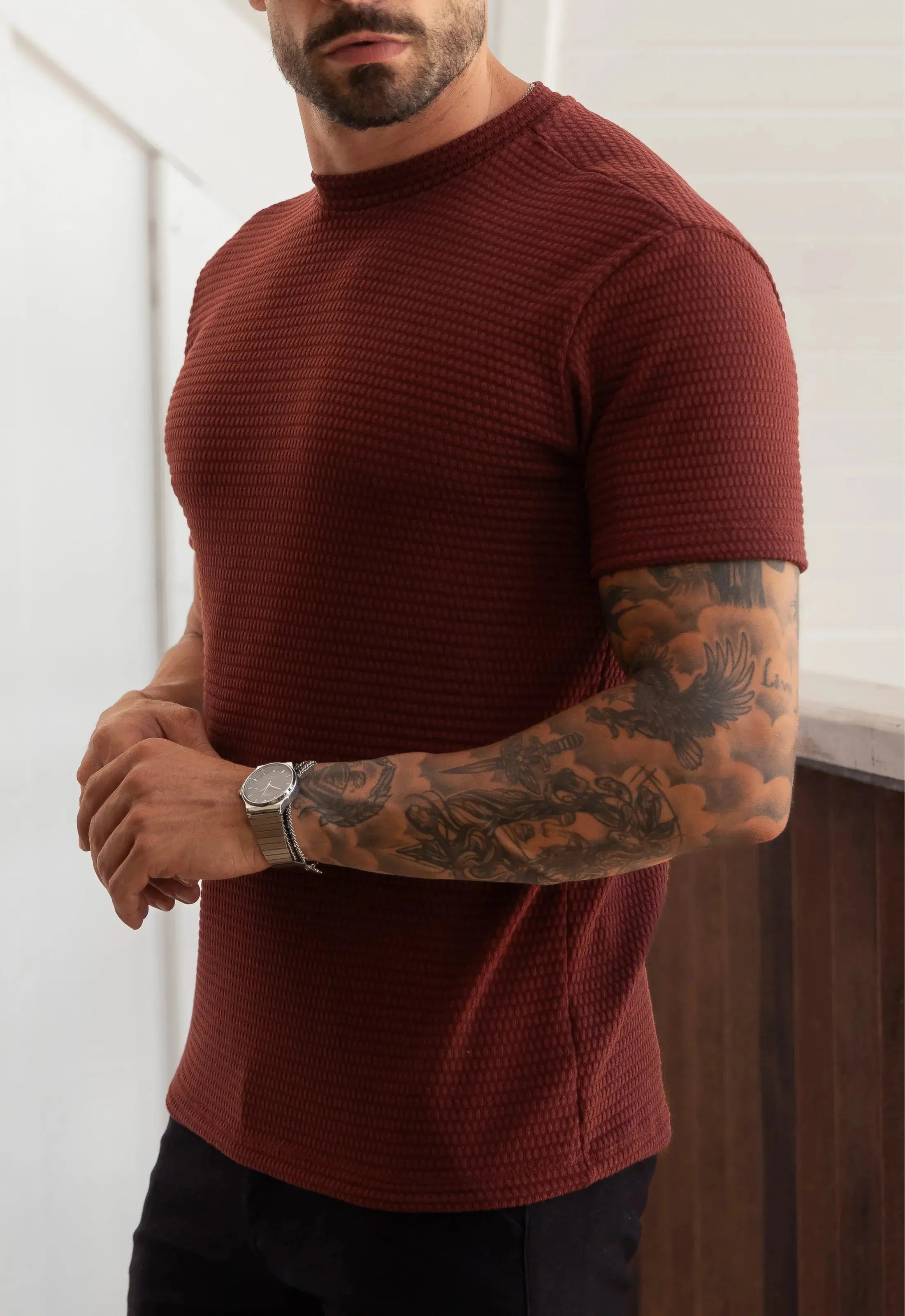 Camiseta Masculina Tricot Touch Slim Marsala CW STORE