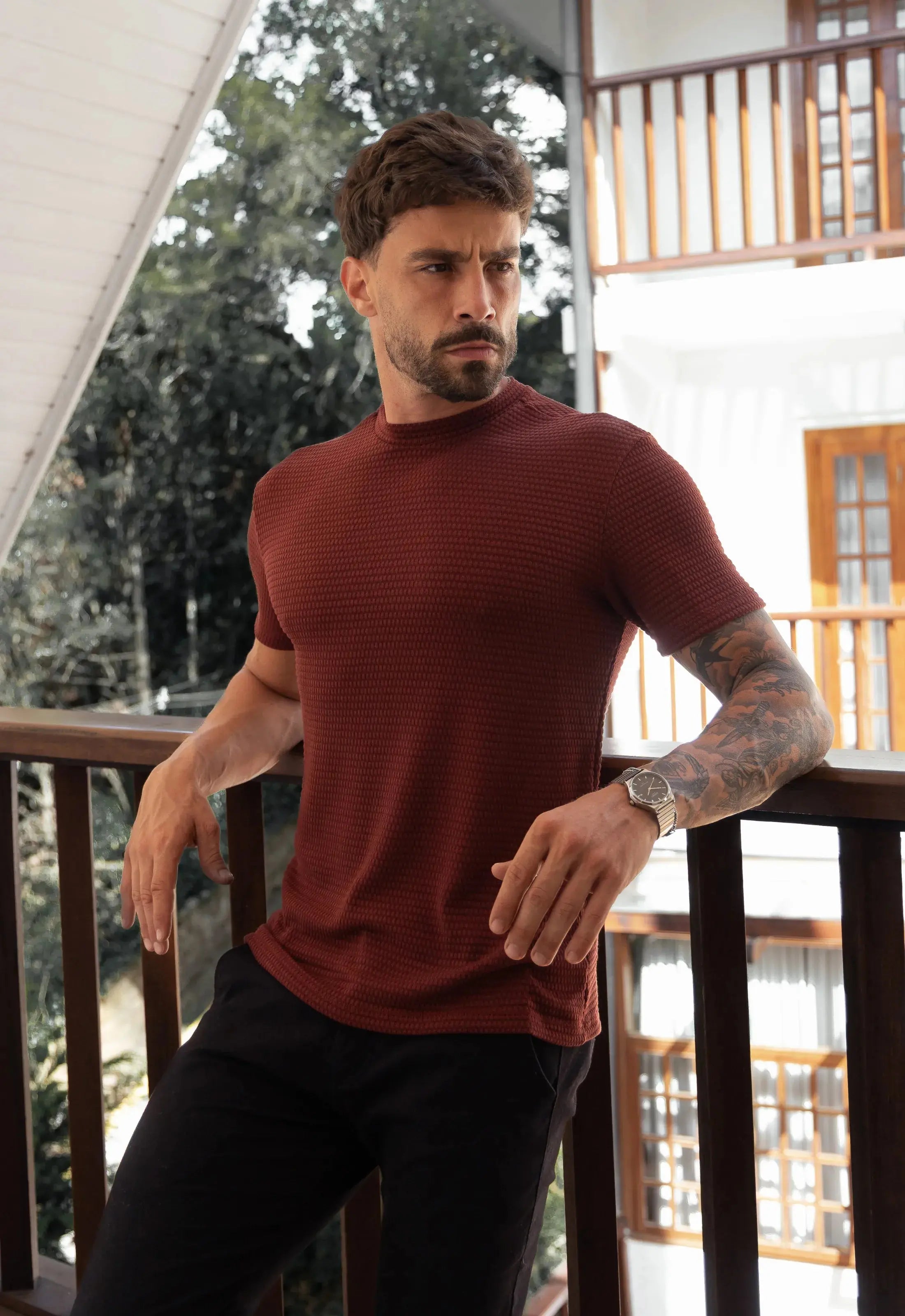 Camiseta Masculina Tricot Touch Slim Marsala CW STORE