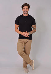 Camiseta Henley Slim Tricot com Elastano Verde CW STORE
