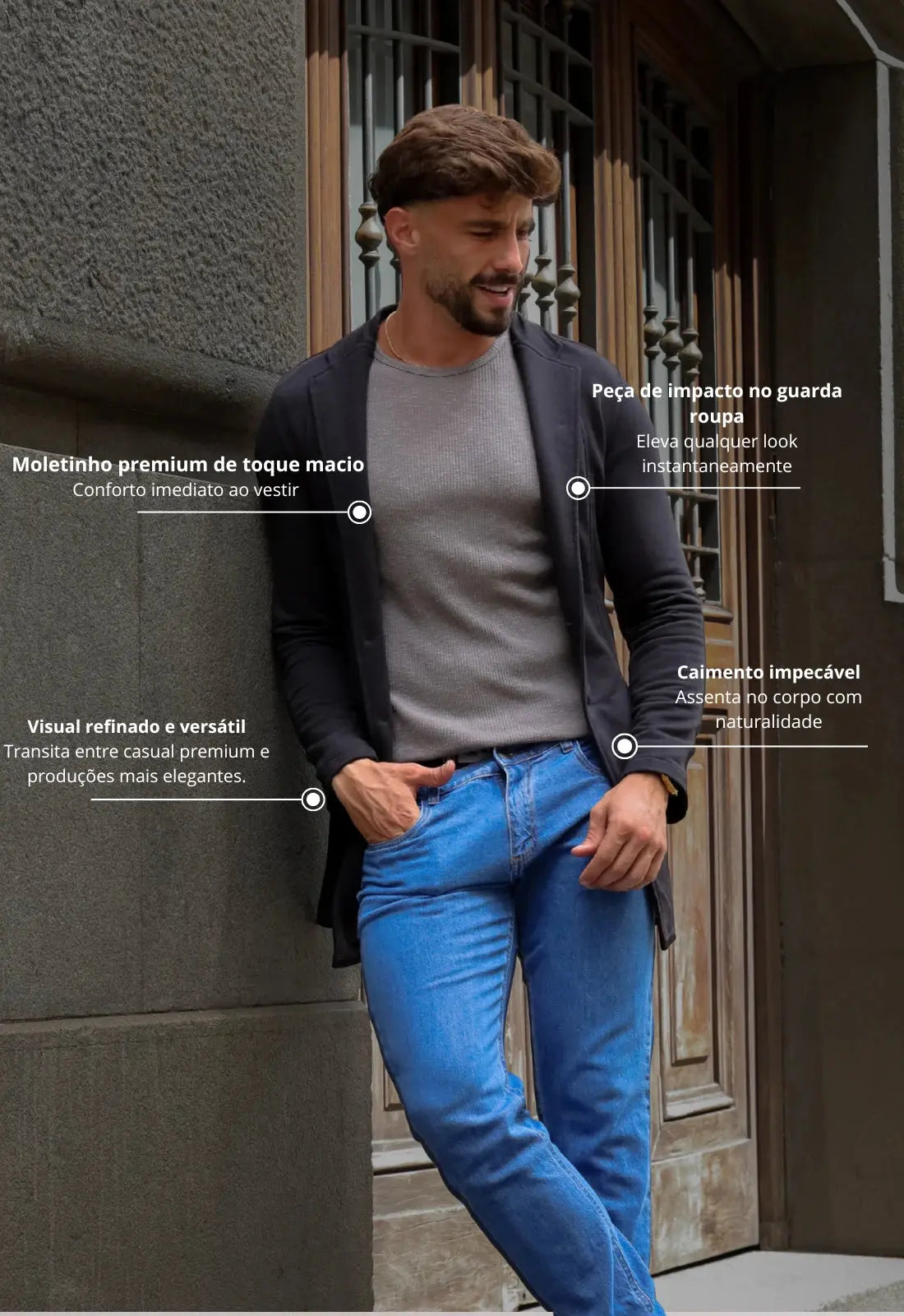 Sobretudo Slim Moletinho Preto CW STORE