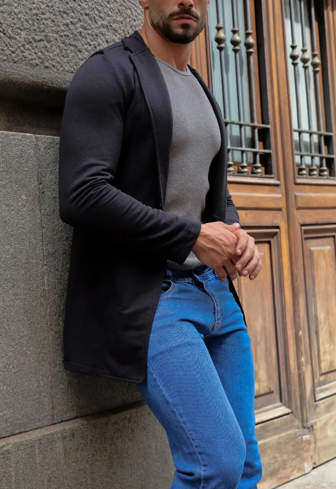 Sobretudo Slim Moletinho Preto CW STORE