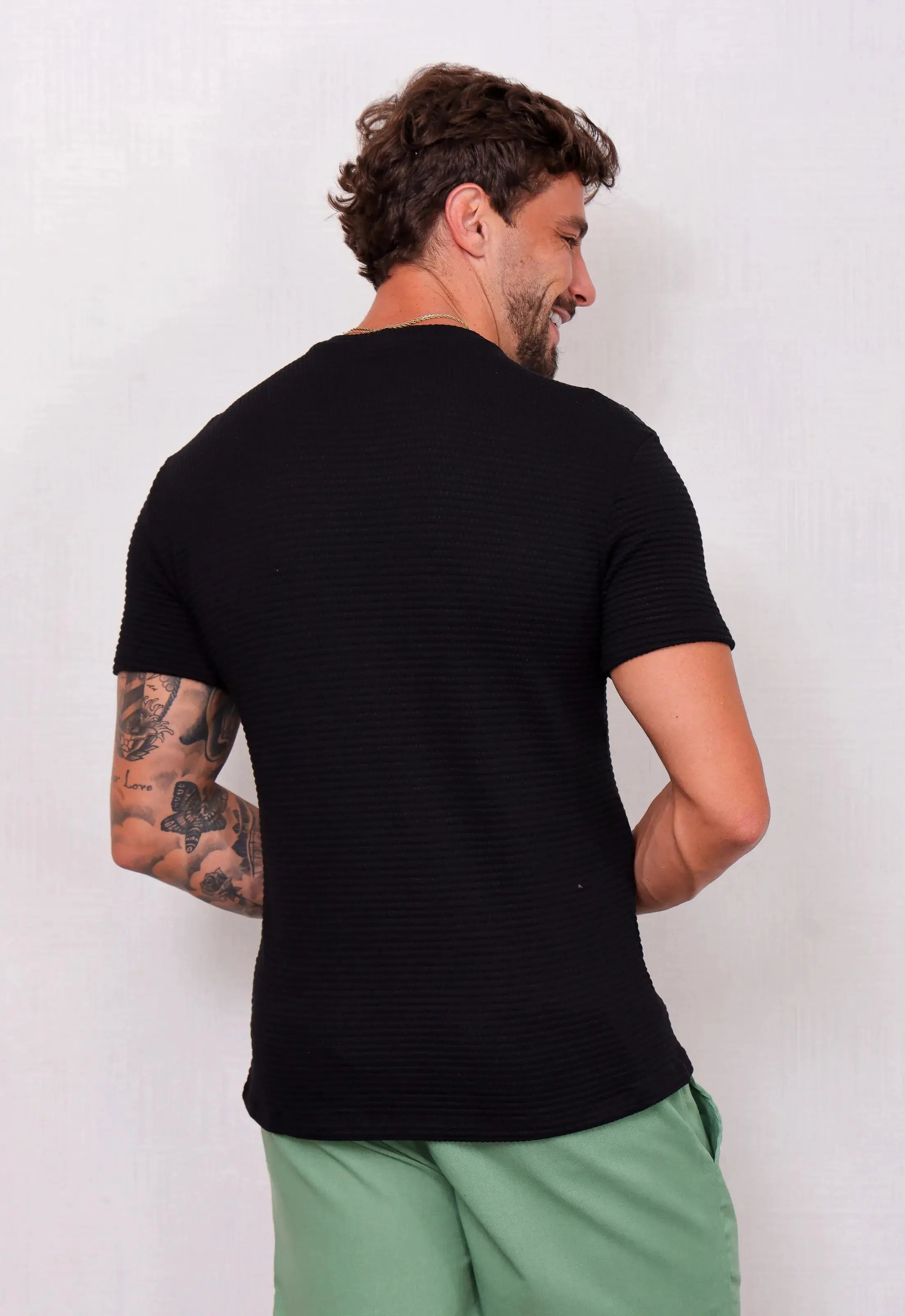 Camiseta Masculina Tricot Touch Slim Preto CW STORE
