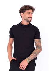 Camiseta Henley Slim Tricot Preto CW STORE
